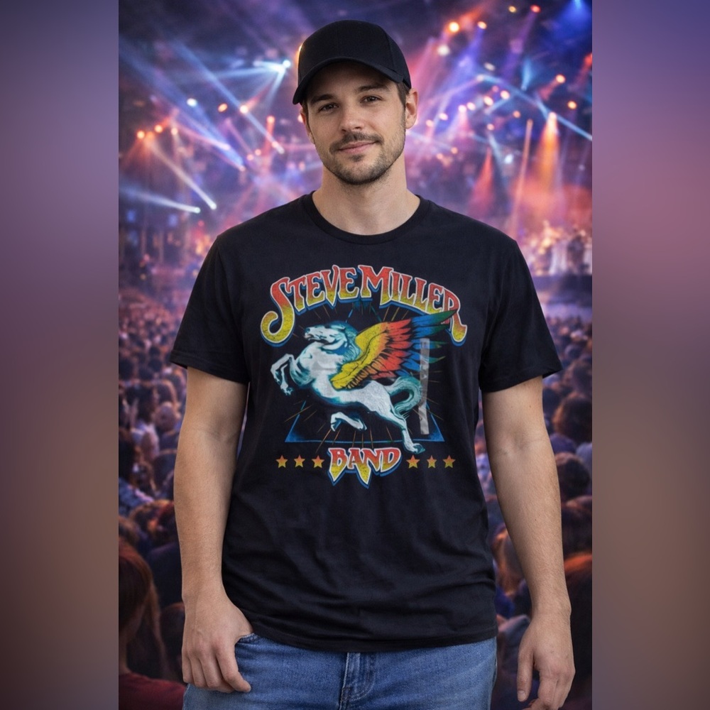 Steve Miller Band Black Graphic Tee Shirt Pegasus NWT Size XL